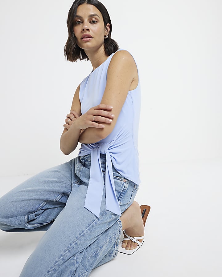 Blue tie side vest top