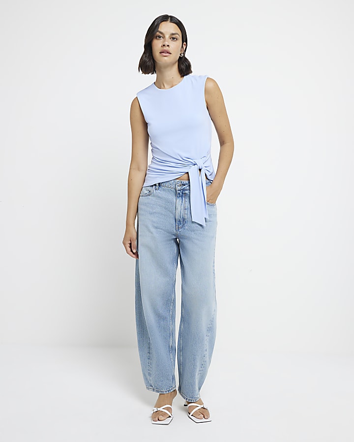 Blue tie side vest top
