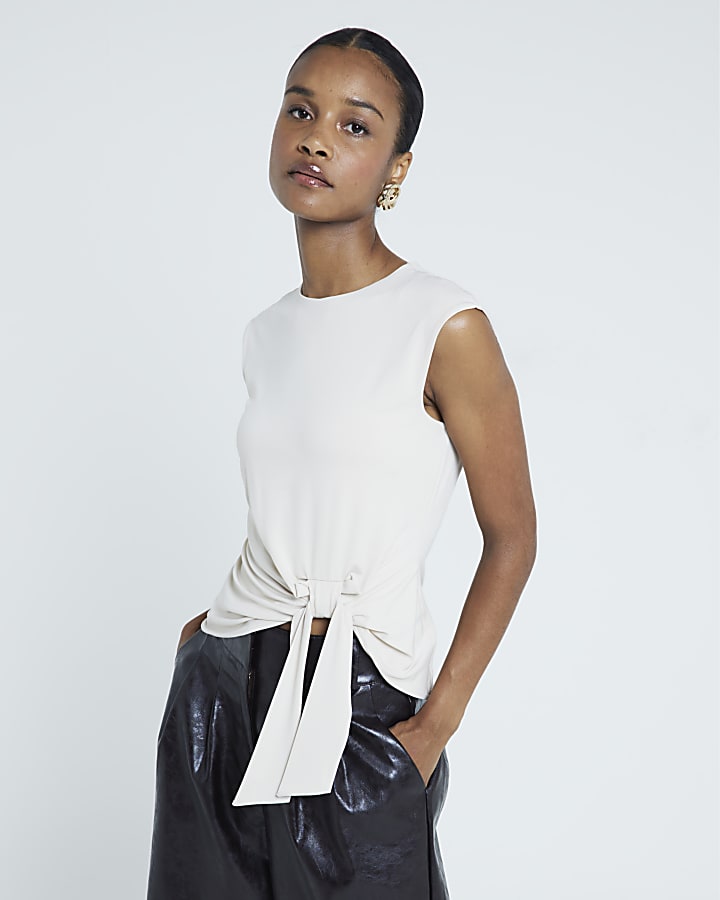 Cream Tie Detail Sleeveless Top