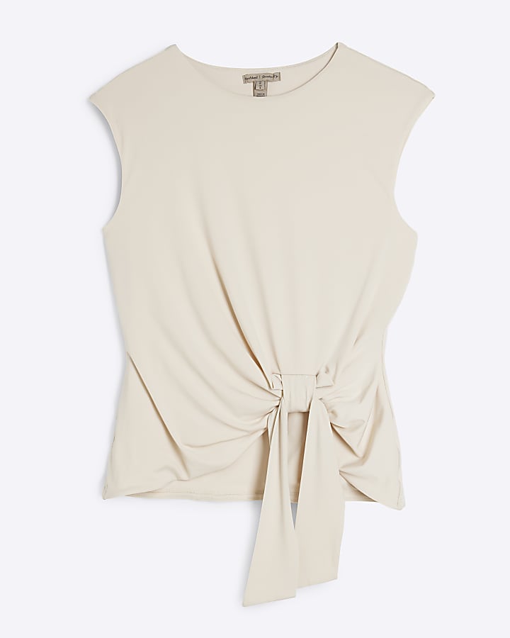 Cream Tie Detail Sleeveless Top