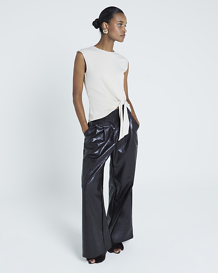 Cream Tie Detail Sleeveless Top