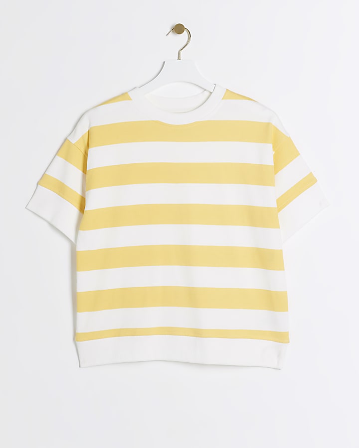 Yellow stripe short sleeve sweatshirt