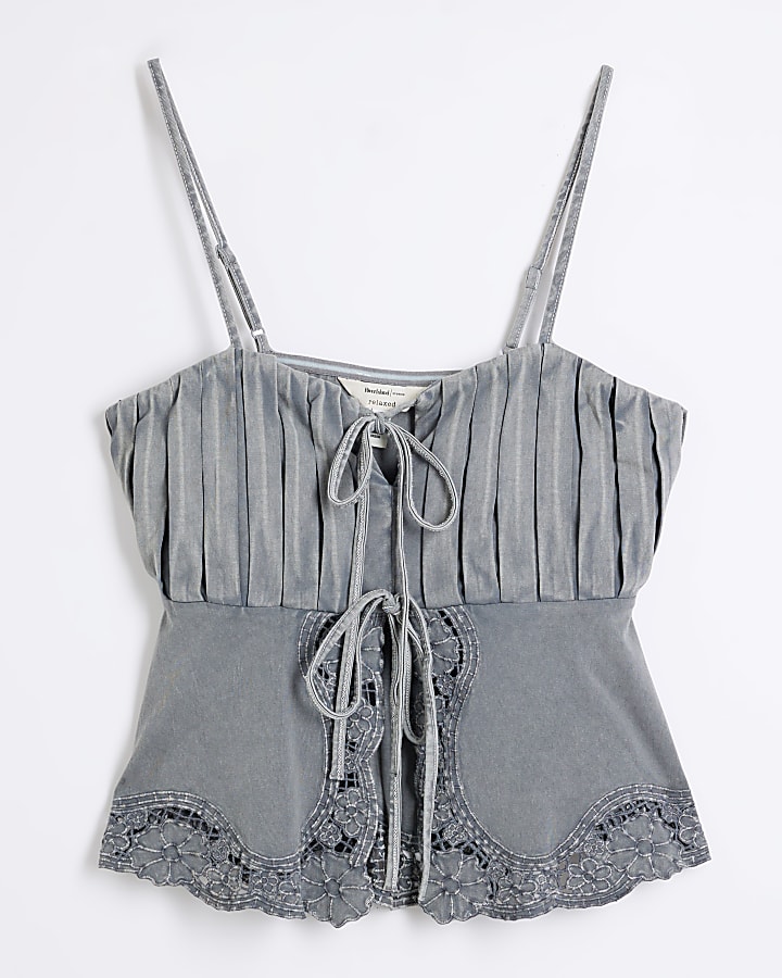 Grey Tie Front Cami Top