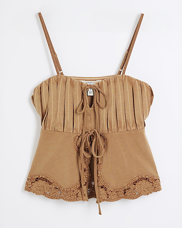 Brown Tie Front Cami Top