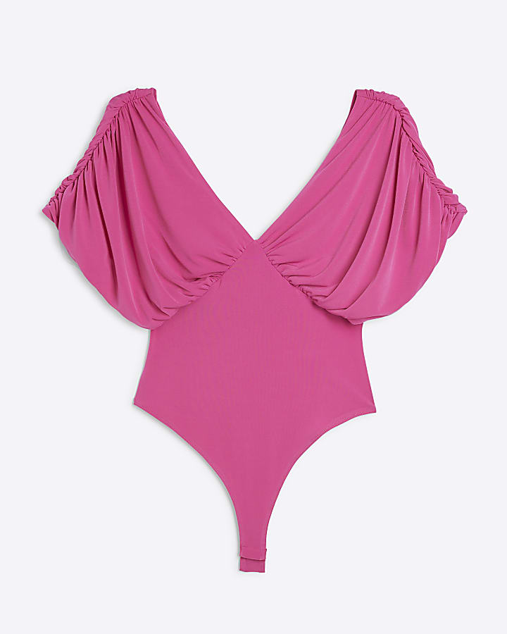 Pink drape plunge bodysuit