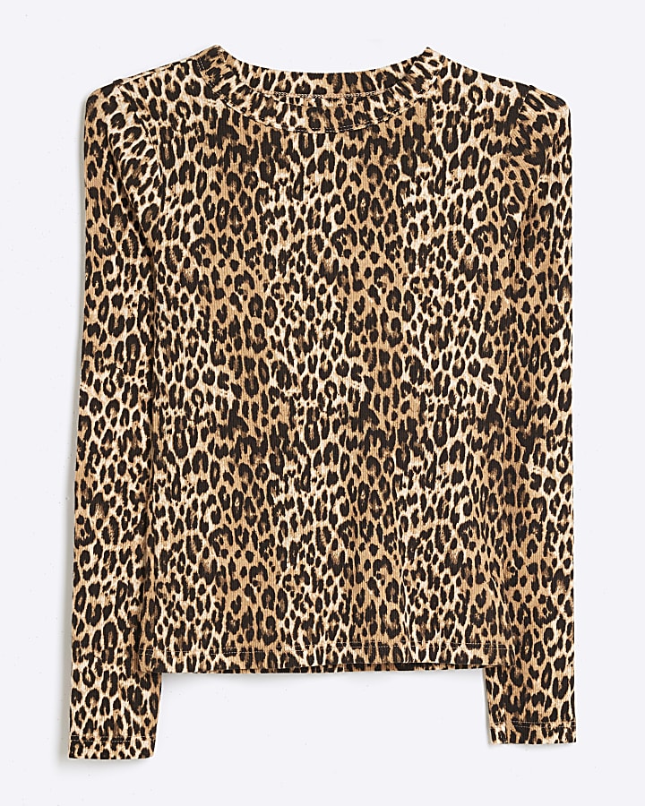 Brown Leopard Ribbed long sleeve top