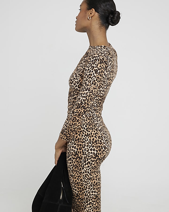 Brown Leopard Ribbed long sleeve top