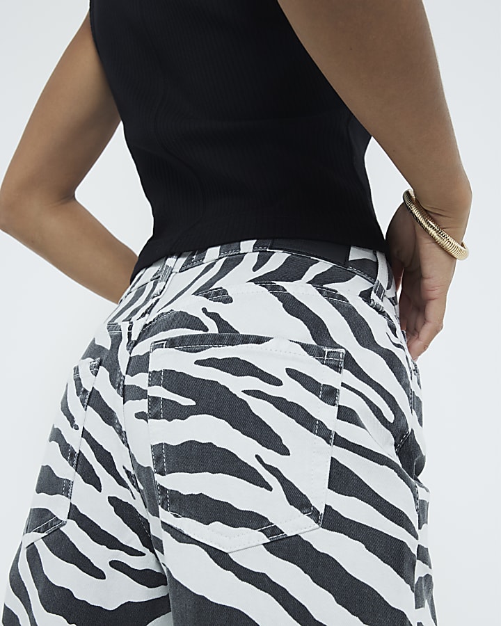 Petite Black Zebra Relaxed Straight Jeans