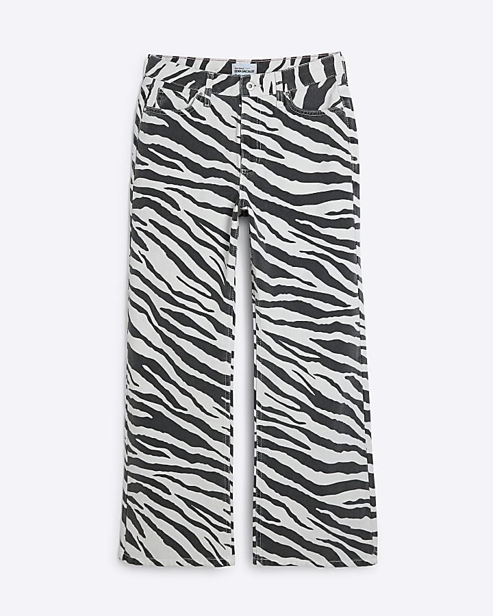 Petite Black Zebra Relaxed Straight Jeans