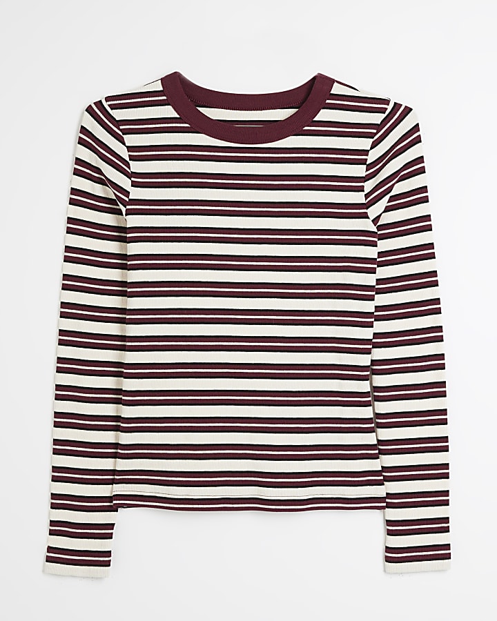 Red Stripe Ribbed Long Sleeve Baby T-shirt