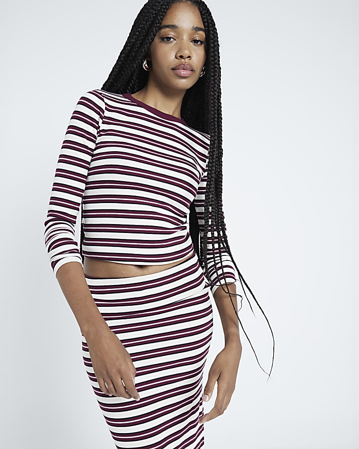 Red Stripe Ribbed Long Sleeve Baby T-shirt