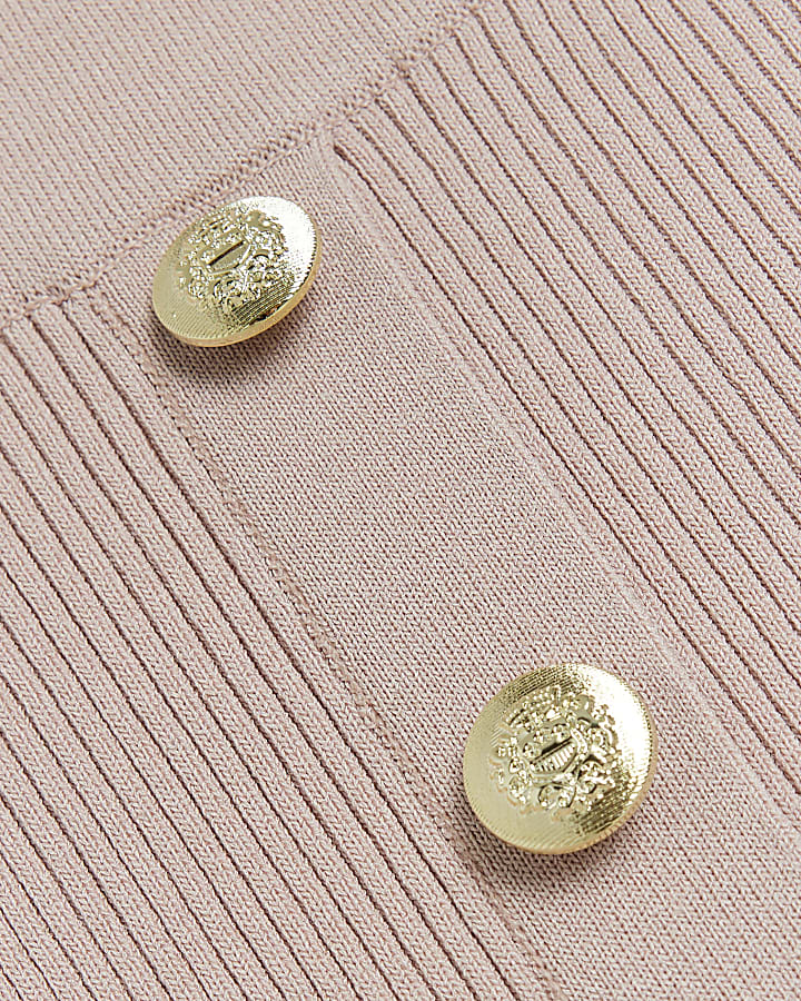 Beige knit button detail midi skirt