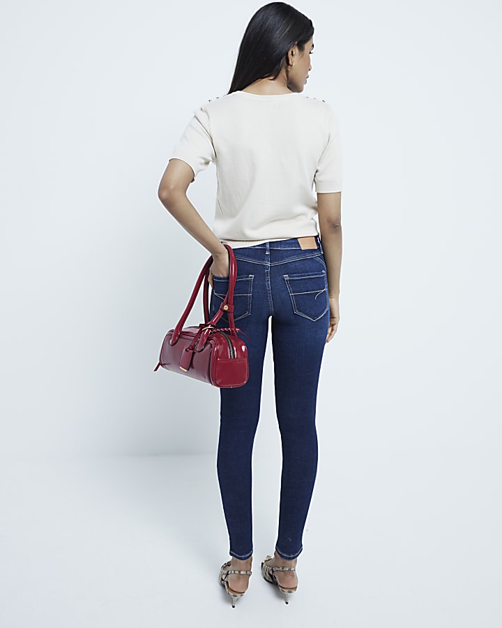 Petite Blue Mid Rise Molly Skinny Jeans