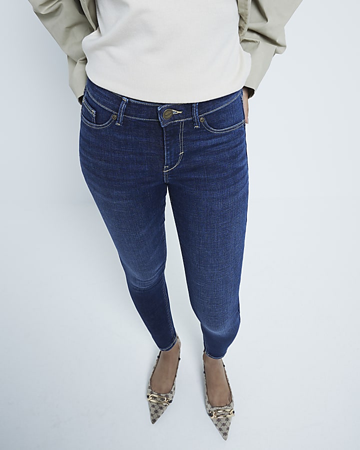 Petite Blue Mid Rise Molly Skinny Jeans