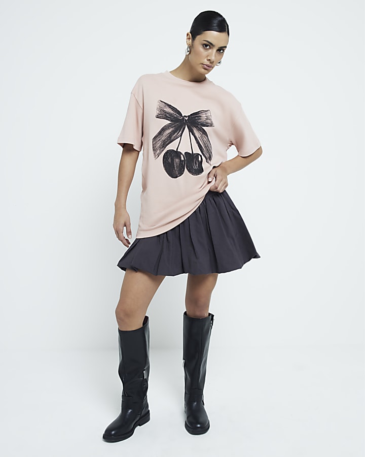 Pink Bow Cherry Graphic Boyfriend T-shirt