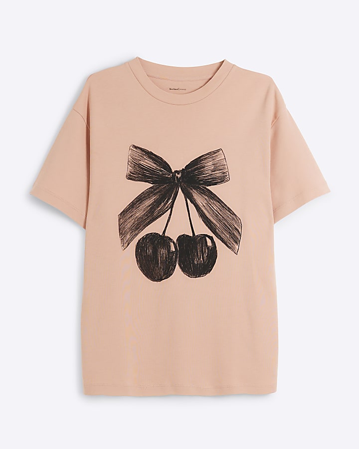 Pink Bow Cherry Graphic Boyfriend T-shirt