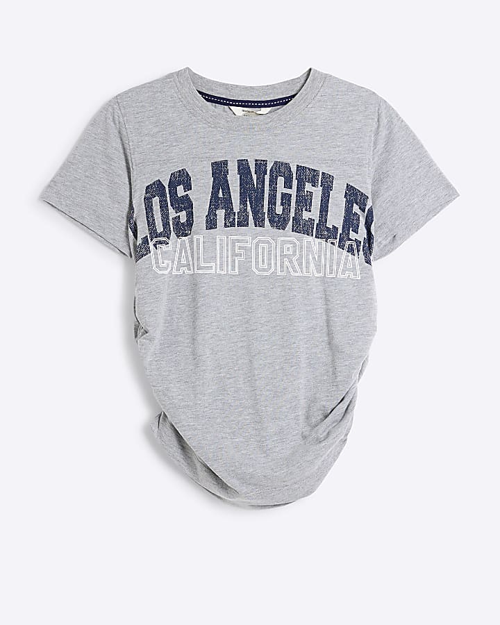 Grey 'Los Angeles' graphic ruched t-shirt