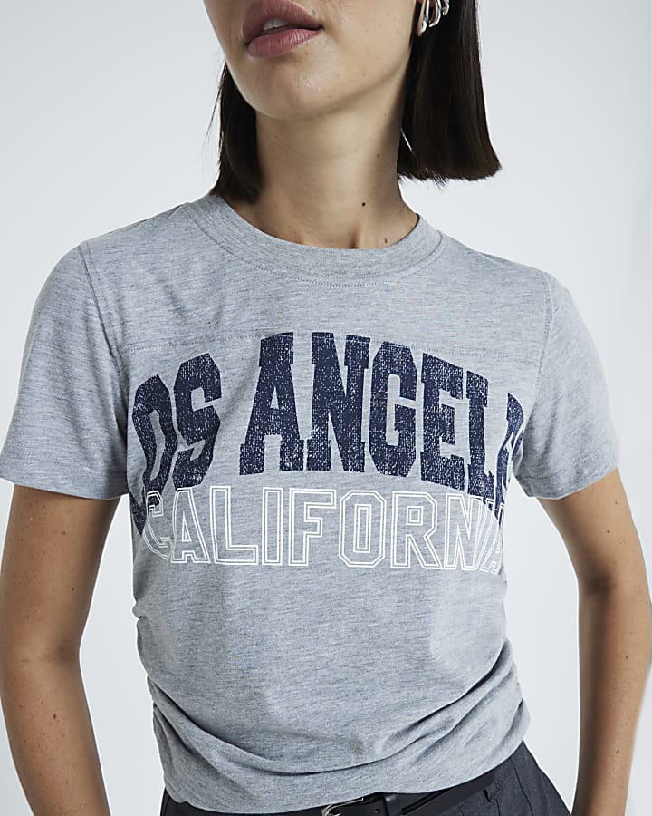 Grey 'Los Angeles' graphic ruched t-shirt