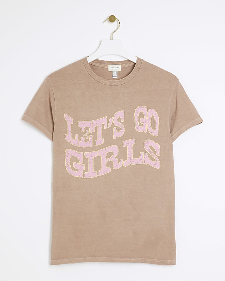 Brown Let's Go Girls Graphic  T-shirt