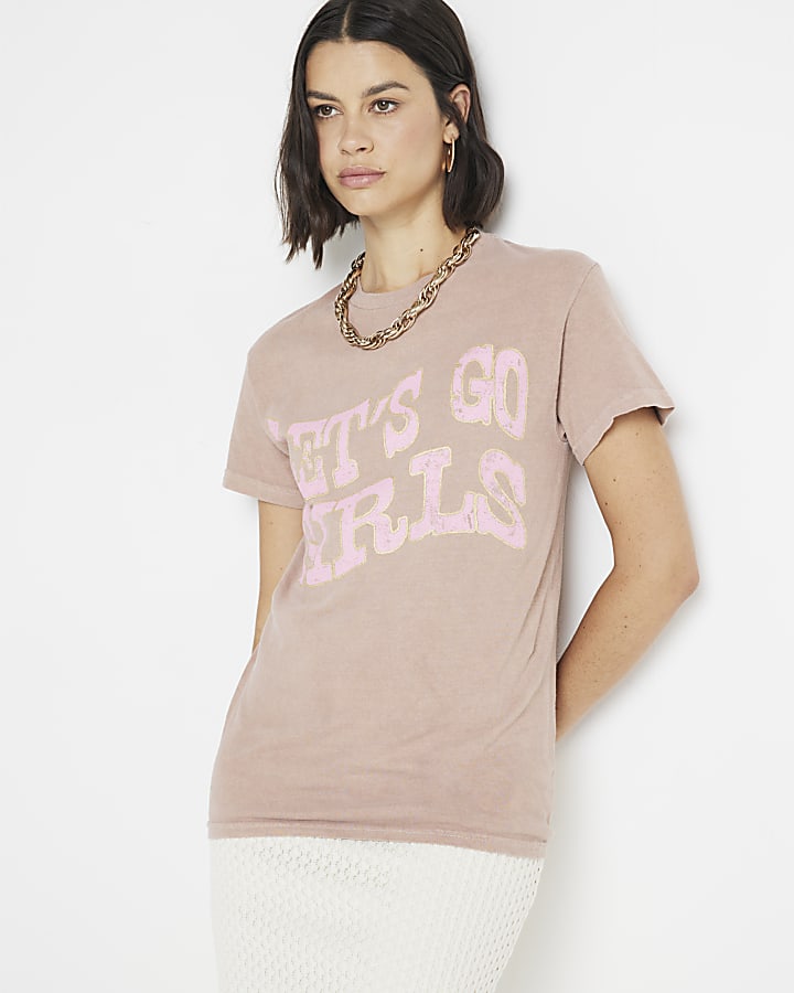 Brown Let's Go Graphic  T-shirt