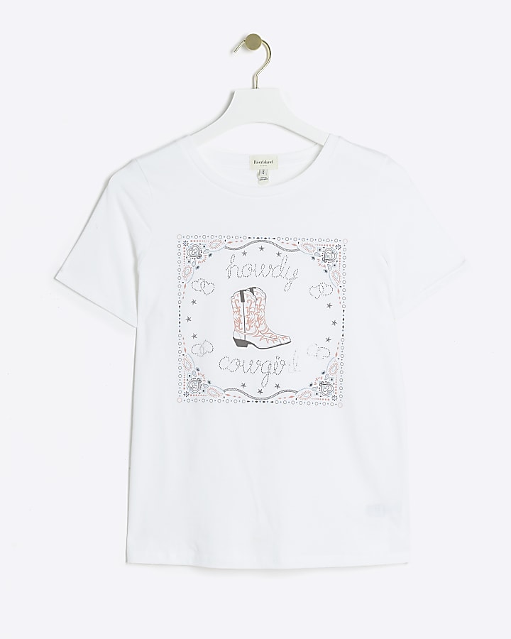 White Cowboy Diamante T-shirt