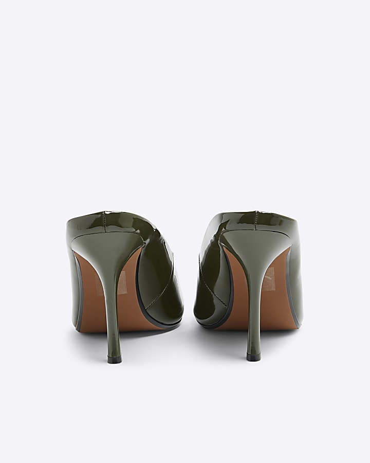 Green Heeled Peep Toe Mules