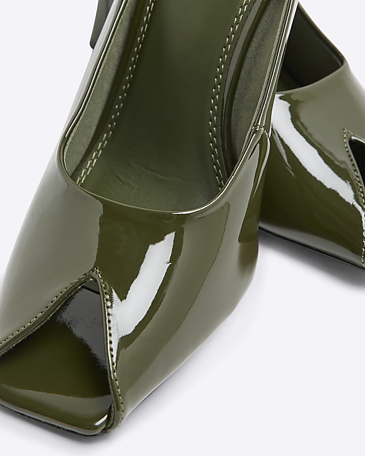 Green Heeled Peep Toe Mules