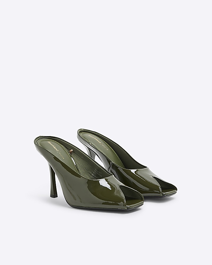 Green Heeled Peep Toe Mules