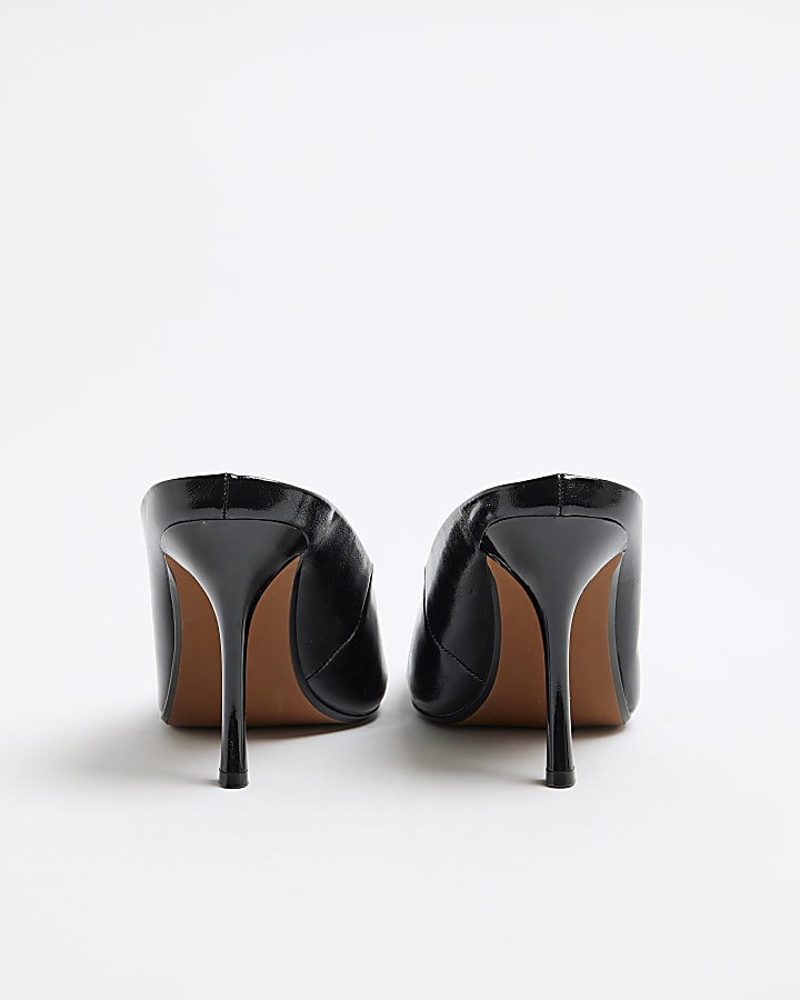 Black Peep Toe Heeled Mules