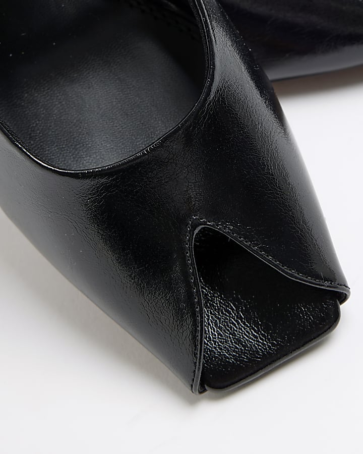 Black Peep Toe Heeled Mules