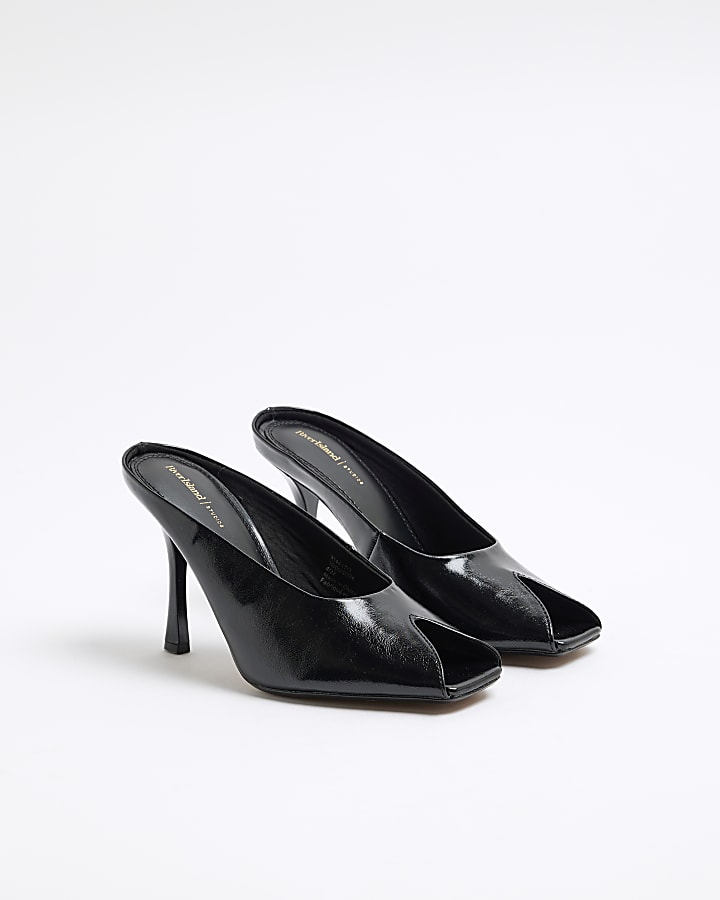 Black Peep Toe Heeled Mules