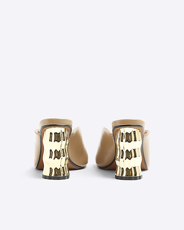 Beige Feature Heeled Mules