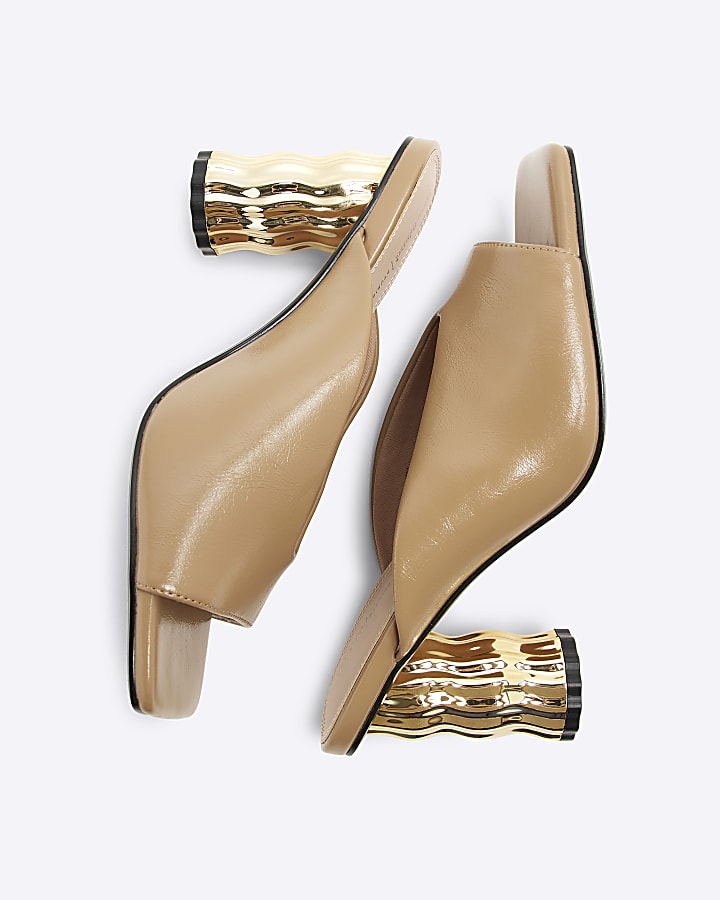 Beige Feature Heeled Mules