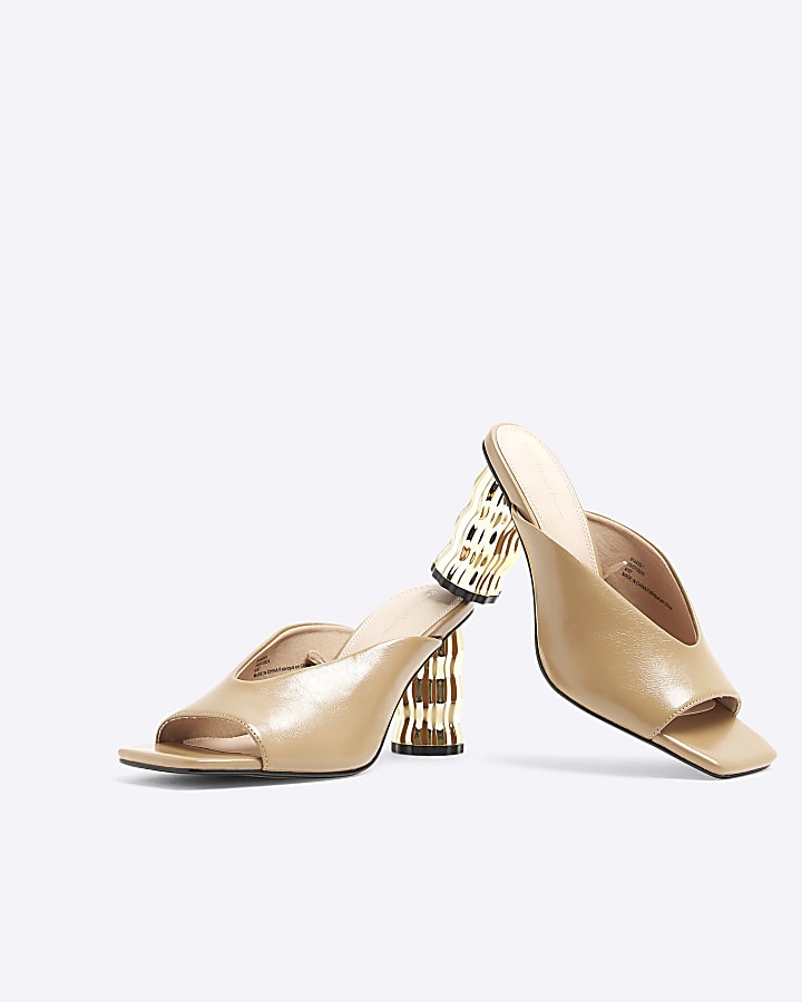 Beige Feature Heeled Mules