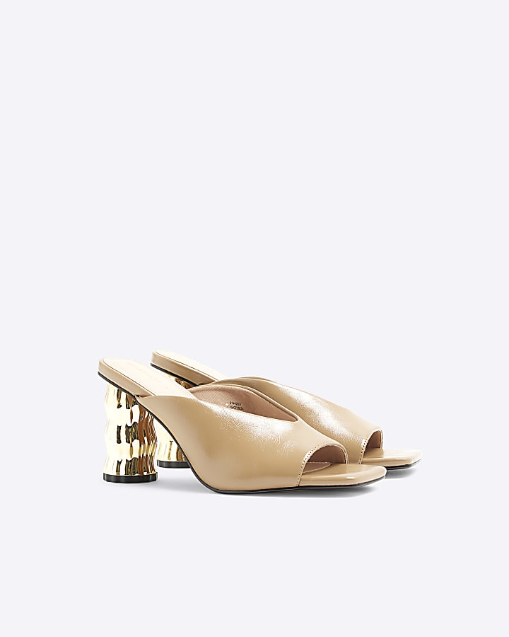Beige Feature Heeled Mules