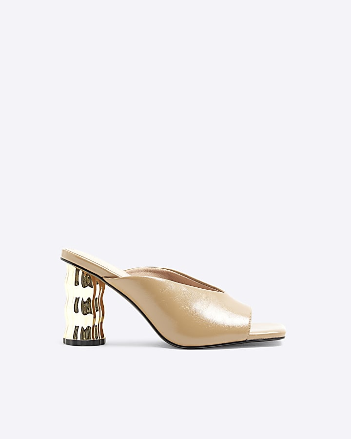 Beige Feature Heeled Mules