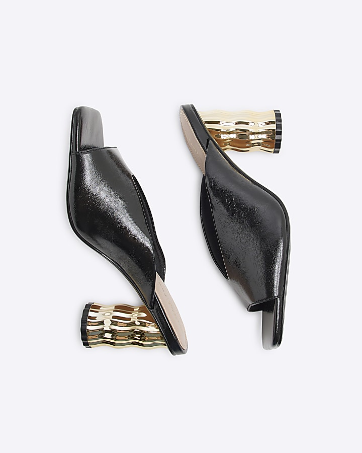 Black Feature Heeled Mules