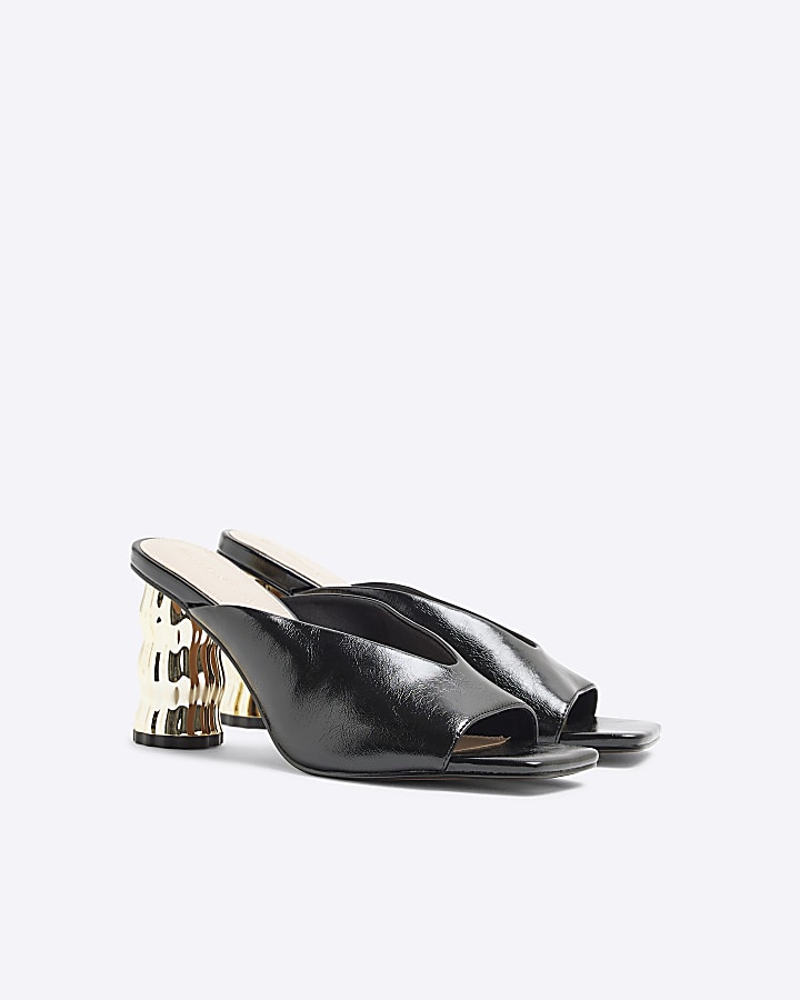 Black Feature Heeled Mules