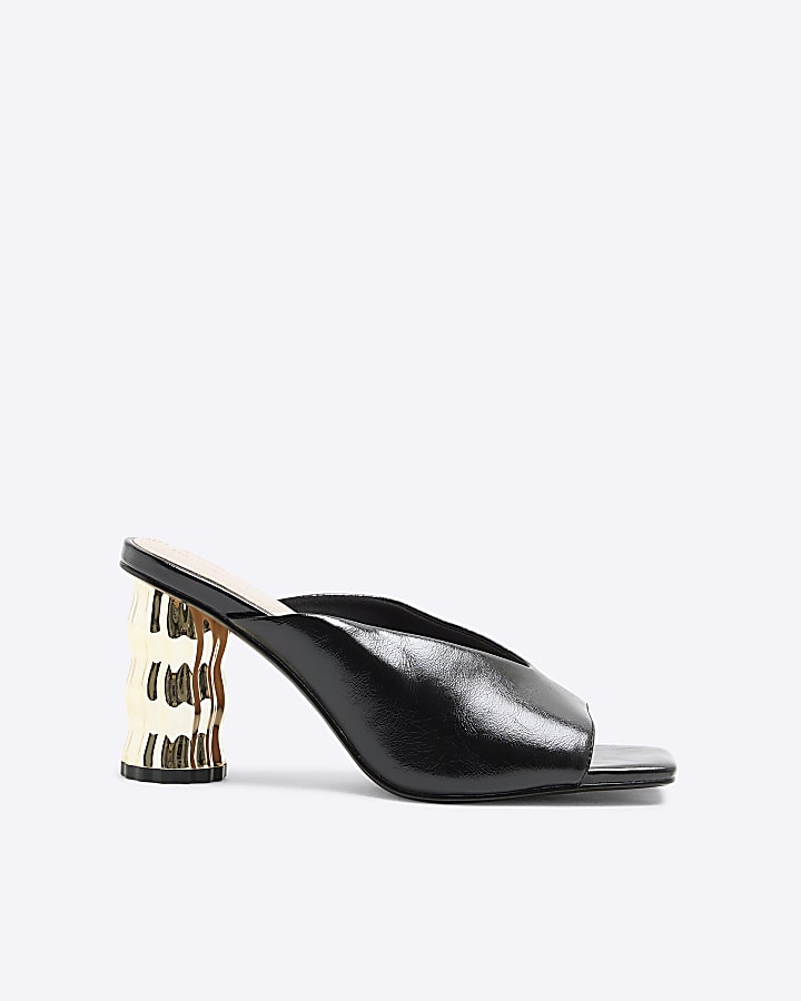 Black Feature Heeled Mules