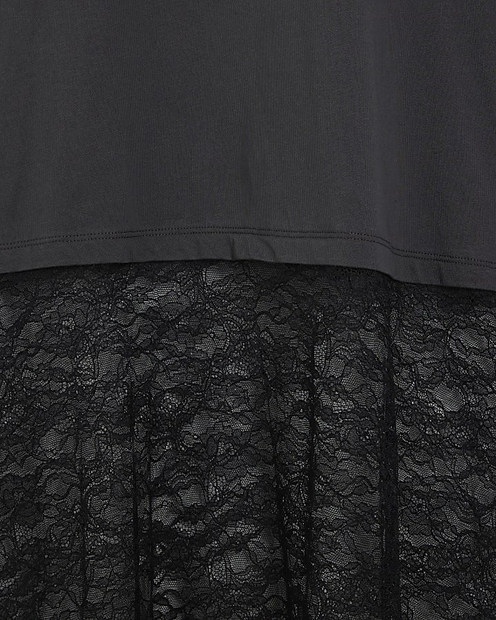Grey hybrid lace t-shirt midi dress