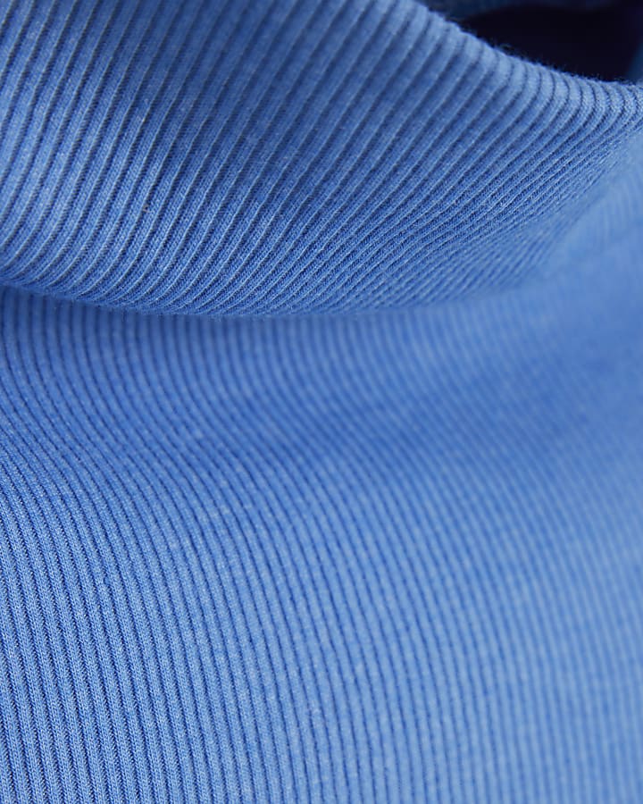 Blue ribbed roll neck top