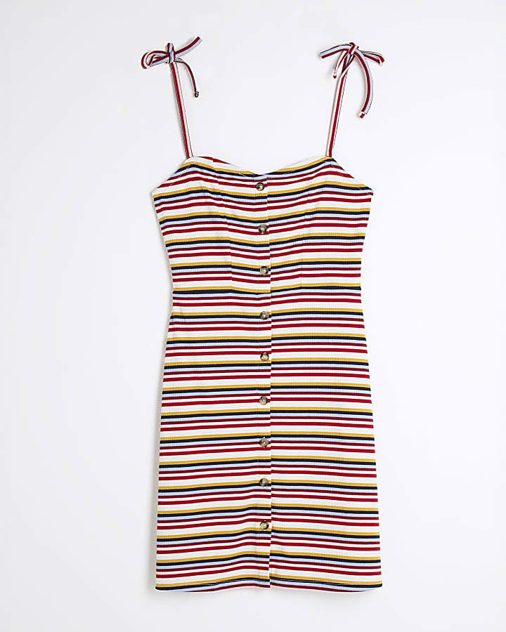 Red Stripe Tie shoulder mini dress