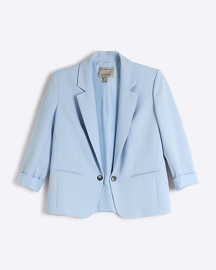 Petite blue rolled sleeve blazer