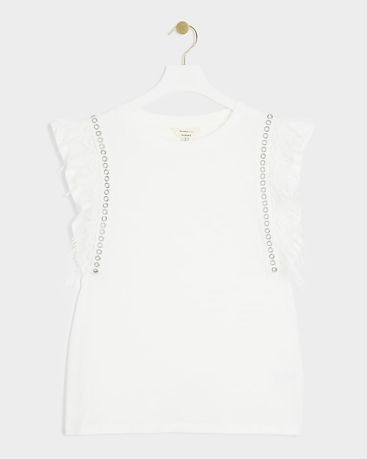 White Eyelet Fringe Top