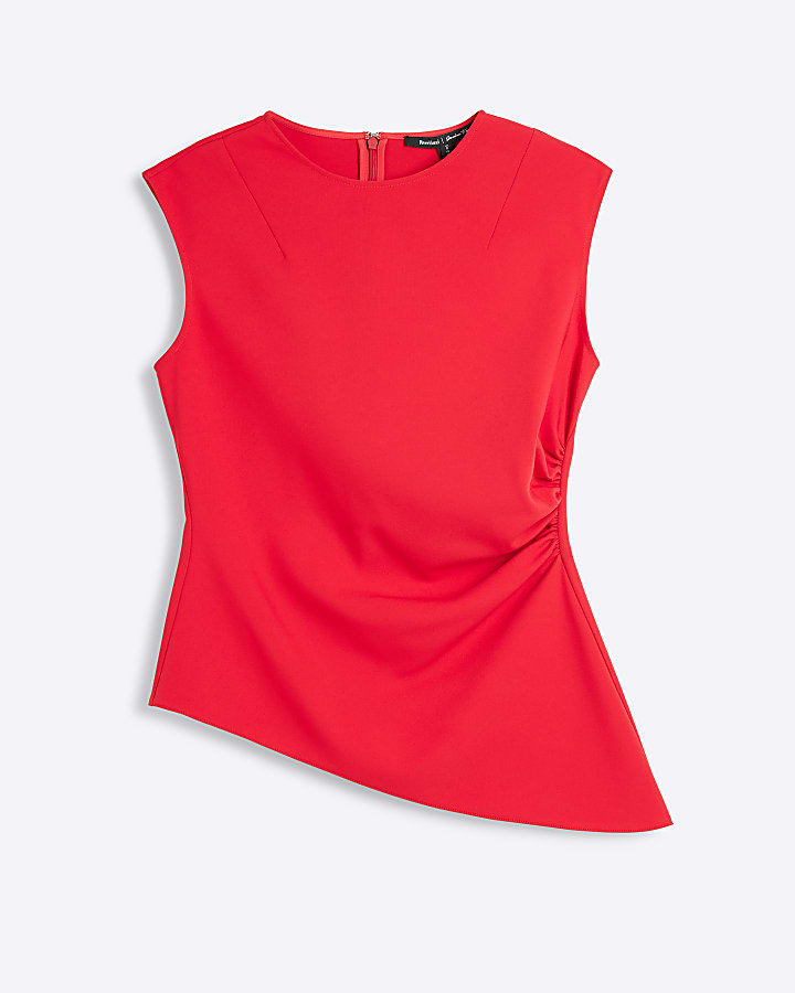 Red Ruched Asymmetric Top