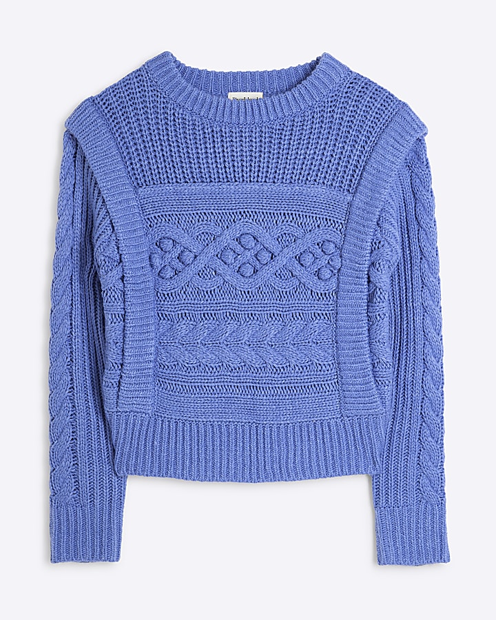 Blue Cable Knit Shoulder Jumper