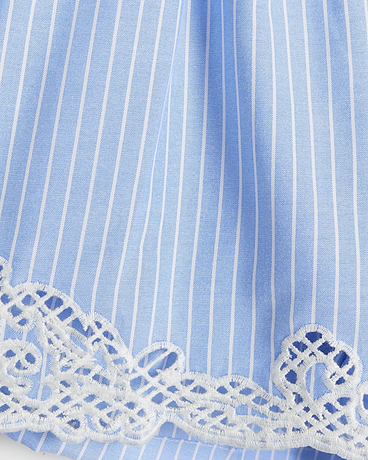 Blue stripe lace panel shorts
