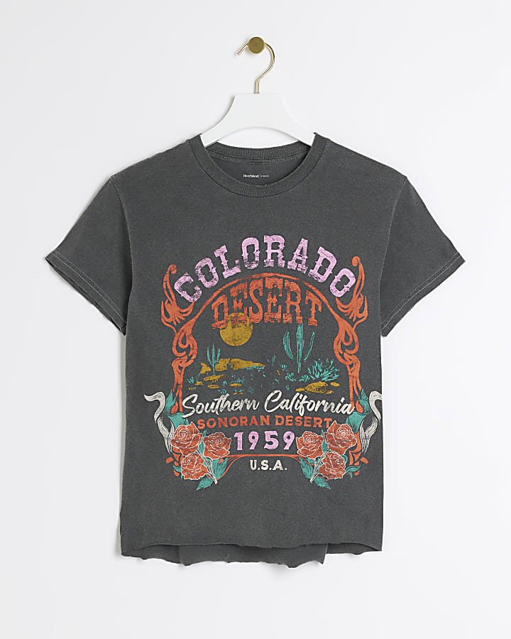 Grey washed Colorado graphic print t-shirt