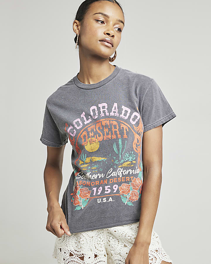 Grey washed Colorado graphic print t-shirt