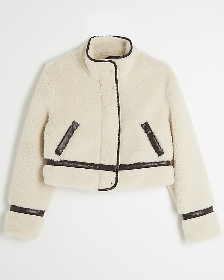 Petite Cream Borg Cropped Jacket